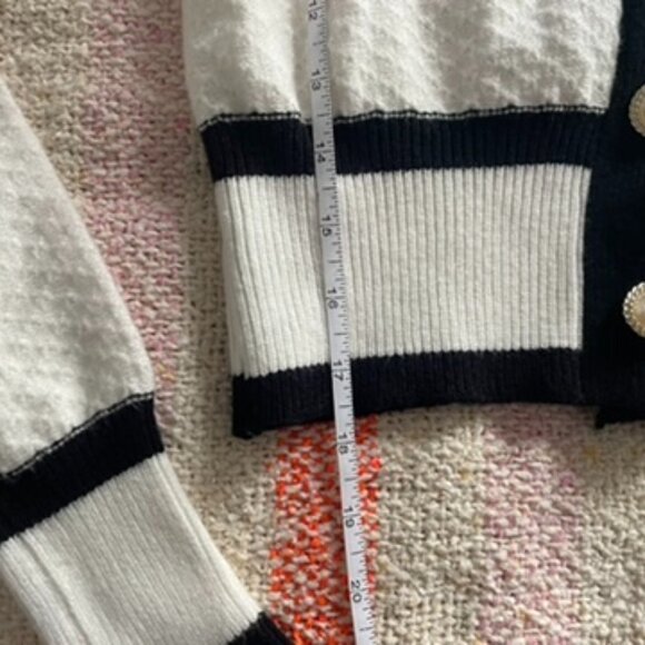 Contrast Boucle Cardigan Off White and Black - Picture 6 of 8